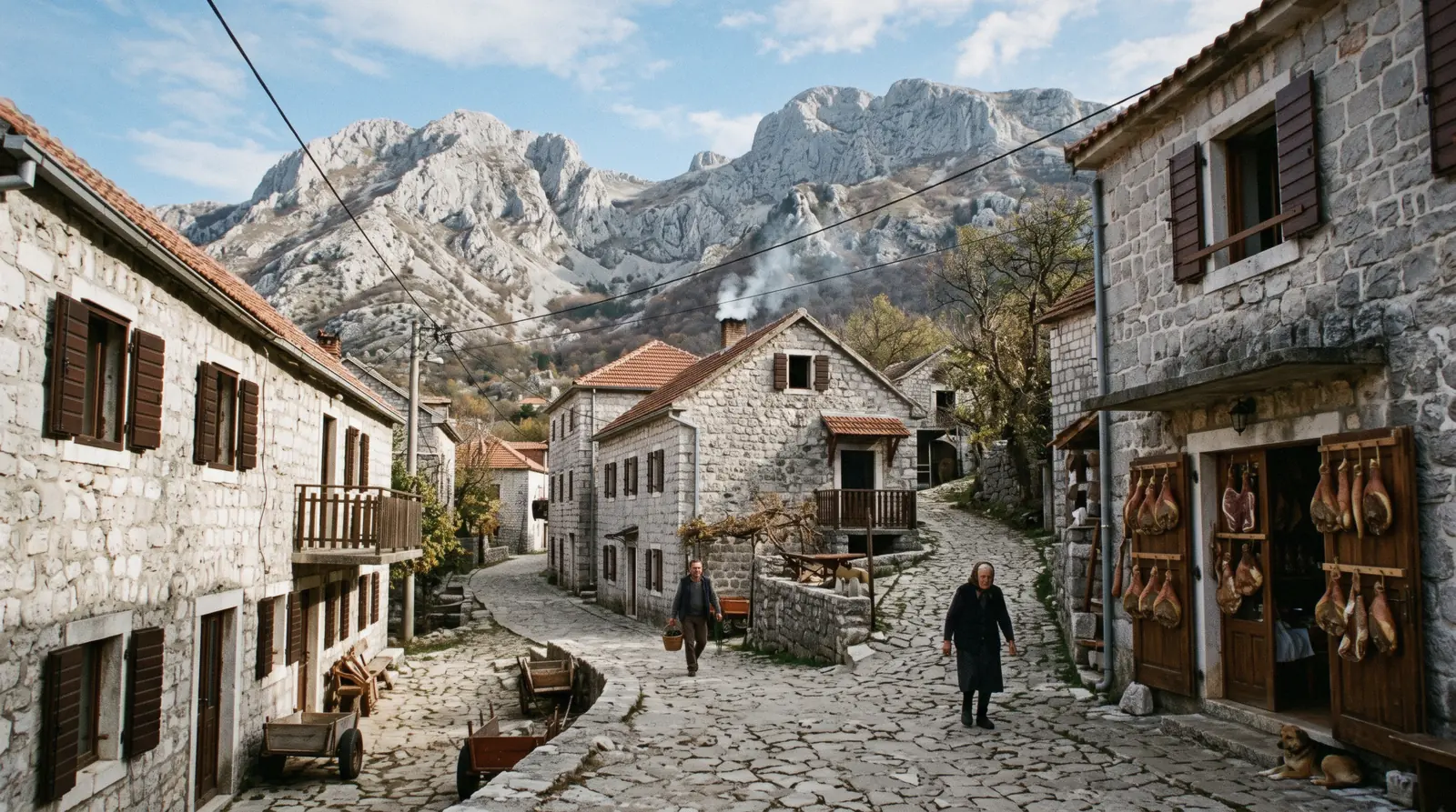 Stone houses of Njeguši village on the old road over Mount Lovćen above the Bay of Kotor